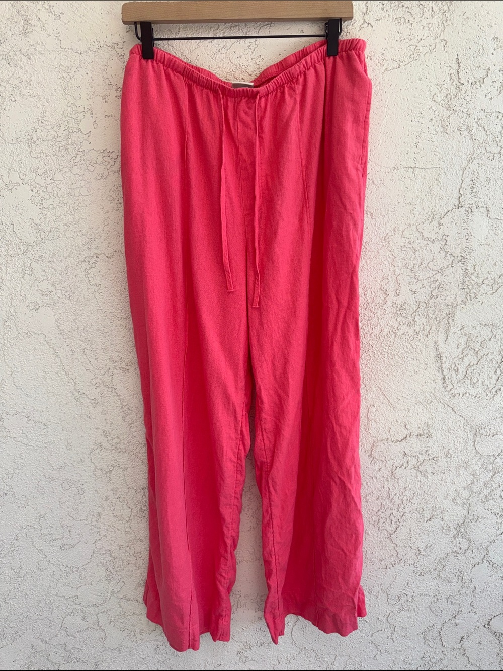 Women’s coral salmon melon pink drawstring linen tie pants size Large